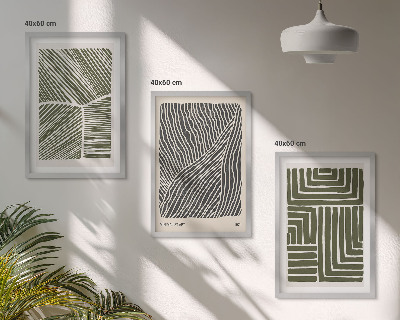 Set of 3 framed wall art pieces Patterns lines shapes green