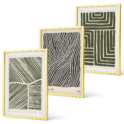 Set of 3 framed wall art pieces Patterns lines shapes green