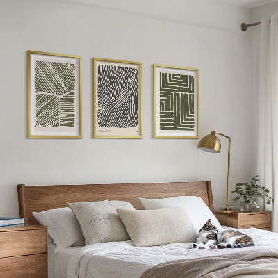 Set of 3 framed wall art pieces Patterns lines shapes green