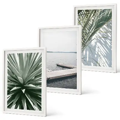Wall art set palm leaves and wooden bridge