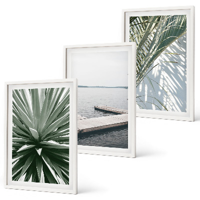 Wall art set Palm leaves wooden bridge