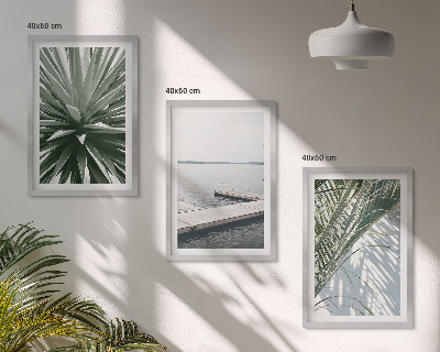 Wall art set Palm leaves wooden bridge