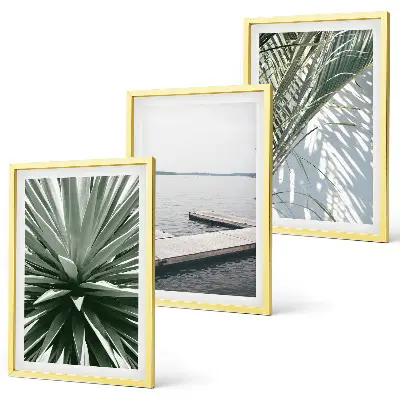 Wall art set palm leaves and wooden bridge
