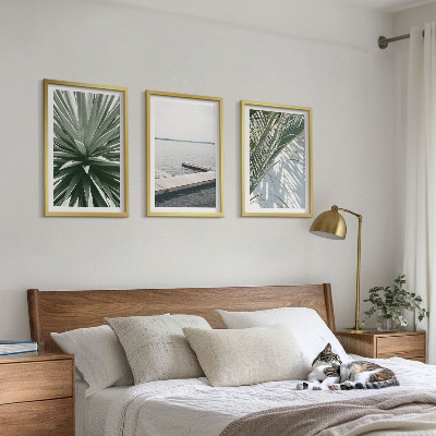 Wall art set Palm leaves wooden bridge