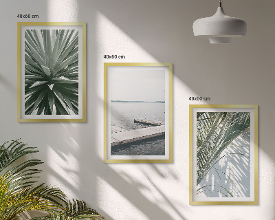 Wall art set Palm leaves wooden bridge