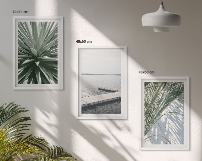 Wall art set Palm leaves wooden bridge