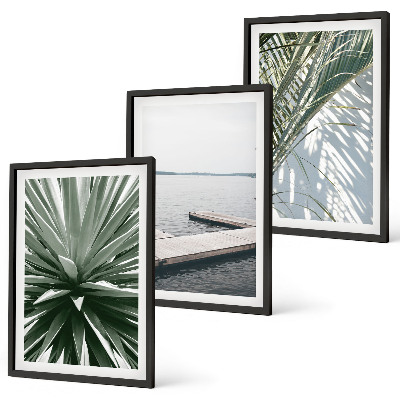 Wall art set Palm leaves wooden bridge