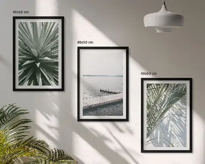 Wall art set palm leaves and wooden bridge