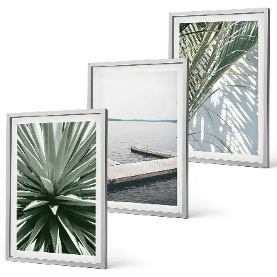 Wall art set palm leaves and wooden bridge