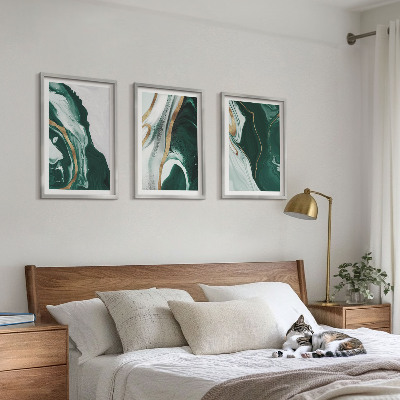 Set of 3 framed wall art pieces Abstract green paint patterns