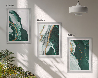 Set of 3 framed wall art pieces Abstract green paint patterns
