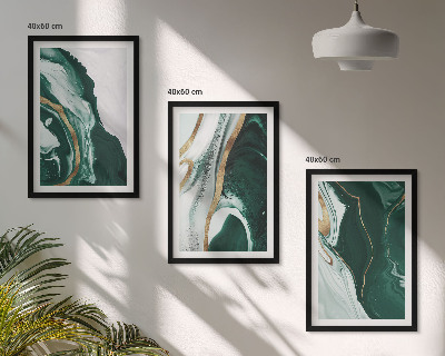 Set of 3 framed wall art pieces Abstract green paint patterns