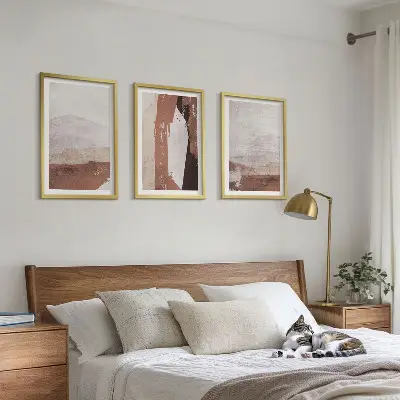 Three-piece abstract wall art brown and beige patterns