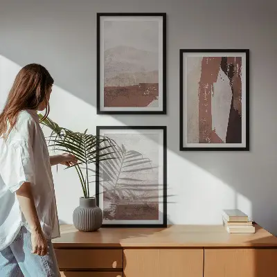 Three-piece abstract wall art brown and beige patterns