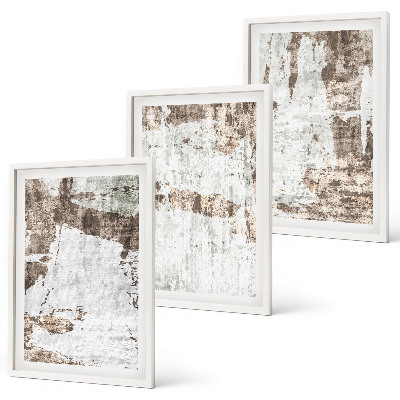 Set of 3 framed wall art pieces Abstract patterns white brown