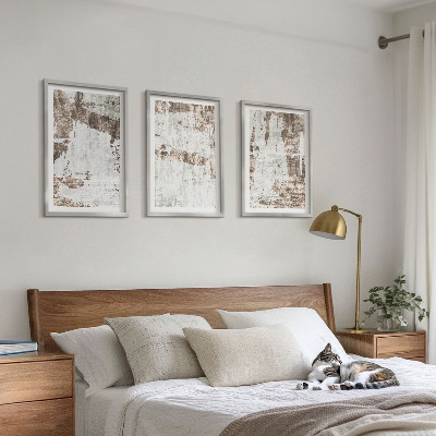 Set of 3 framed wall art pieces Abstract patterns white brown