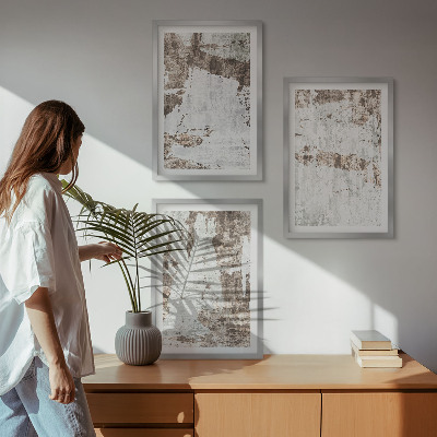 Set of 3 framed wall art pieces Abstract patterns white brown