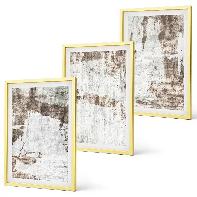 Set of 3 framed wall art pieces abstract patterns in white and brown