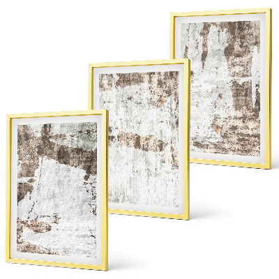 Set of 3 framed wall art pieces Abstract patterns white brown