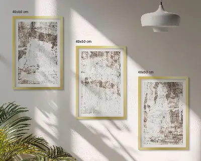 Set of 3 framed wall art pieces abstract patterns in white and brown