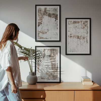 Set of 3 framed wall art pieces Abstract patterns white brown