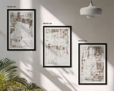 Set of 3 framed wall art pieces abstract patterns in white and brown