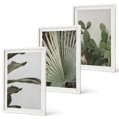 Three-piece wall art set pastel tropical leaves design
