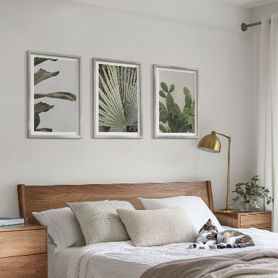 Three-piece wall art piece Leaves of tropical plants pastel