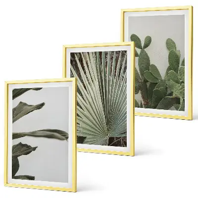 Three-piece wall art set pastel tropical leaves design