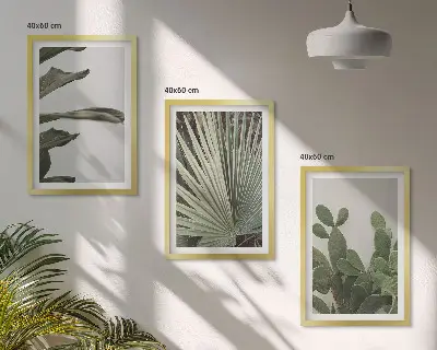 Three-piece wall art set pastel tropical leaves design