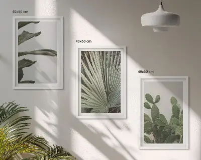 Three-piece wall art set pastel tropical leaves design