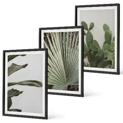 Three-piece wall art set pastel tropical leaves design