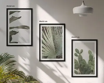 Three-piece wall art set pastel tropical leaves design