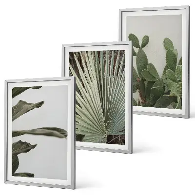 Three-piece wall art set pastel tropical leaves design