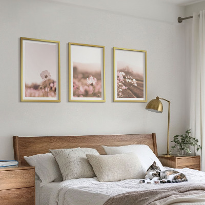Three-piece wall art piece Wildflowers meadows summer landscapes