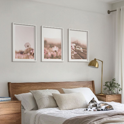 Three-piece wall art piece Wildflowers meadows summer landscapes