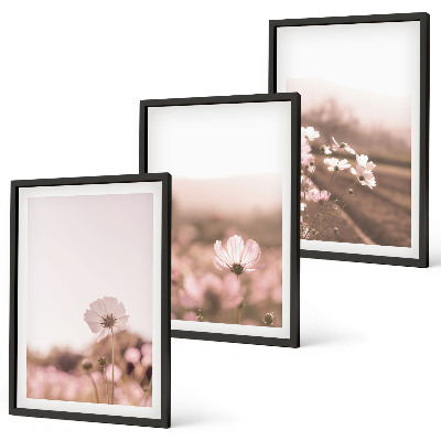 Three-piece wall art piece Wildflowers meadows summer landscapes