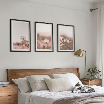 Three-piece wall art piece Wildflowers meadows summer landscapes