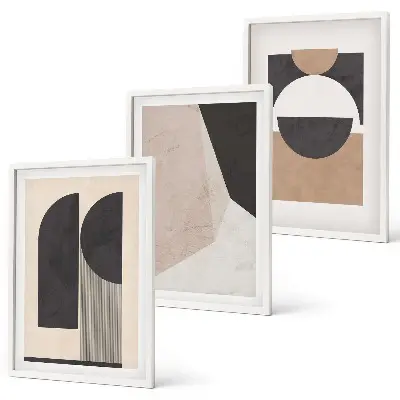 Wall art set Abstract shapes beige brown