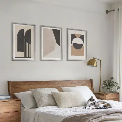 Wall art set abstract shapes in beige and brown
