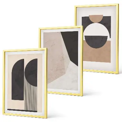 Wall art set abstract shapes in beige and brown