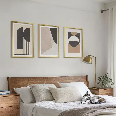 Wall art set abstract shapes in beige and brown