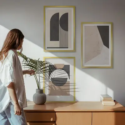 Wall art set abstract shapes in beige and brown