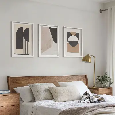 Wall art set abstract shapes in beige and brown