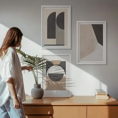 Wall art set abstract shapes in beige and brown