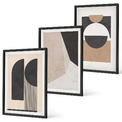 Wall art set abstract shapes in beige and brown
