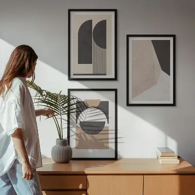 Wall art set abstract shapes in beige and brown