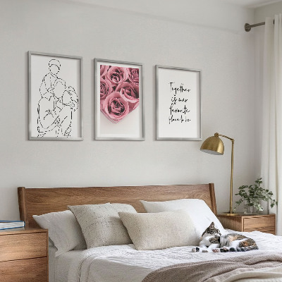 Three-piece wall art piece Family line-art rose bouquets
