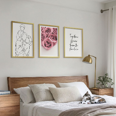 Three-piece wall art piece Family line-art rose bouquets