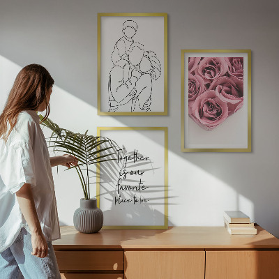 Three-piece wall art piece Family line-art rose bouquets